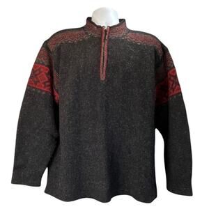 Obermeyer Vintage Mens M Gray/Red 100% Wool Quarter Zip Pullover Sweater Cabin
